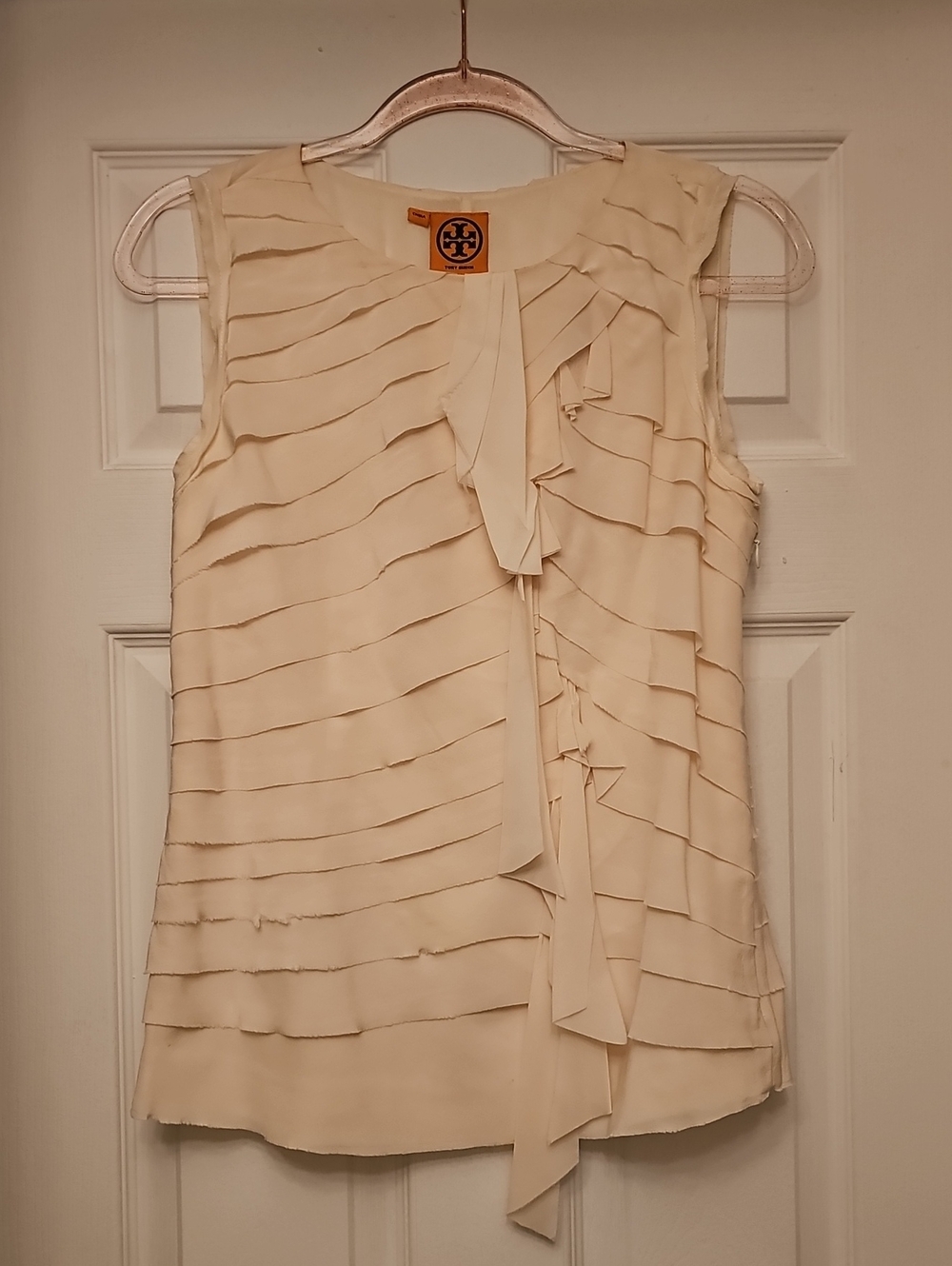 Tory Burch Cream Layered Ruffle Sleeveless Top